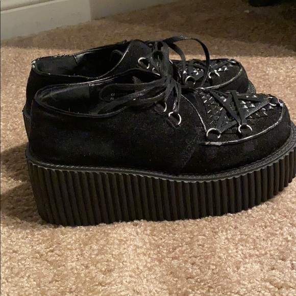 Vegan  Black Leather Creepers - Picture 2 of 3
